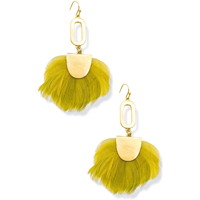 Fly Away Feather Earrings|Olive