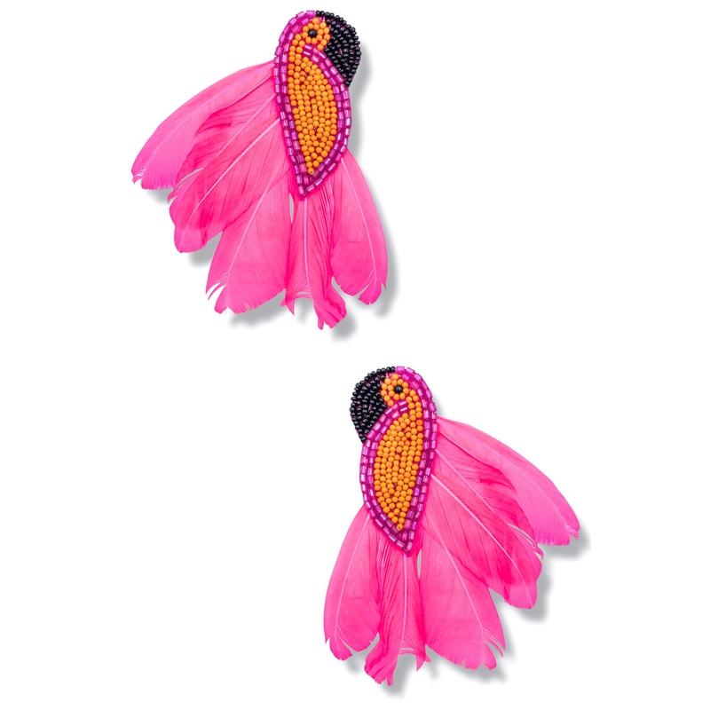 In Paradise Bead and Feather Bird Earrings *Final Sale*