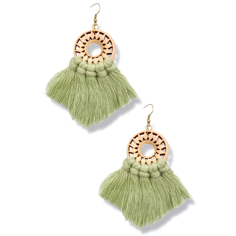 Looking Up Wood & Tassel Earrings *Final Sale*