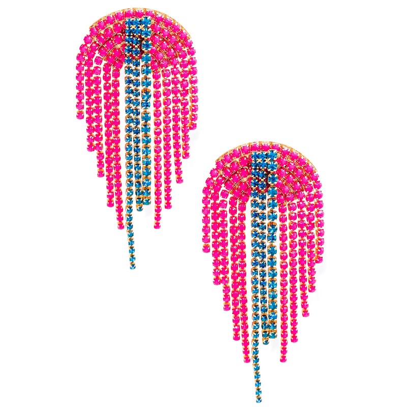 Paved The Way Fuchsia Crystal Fringe Earrings