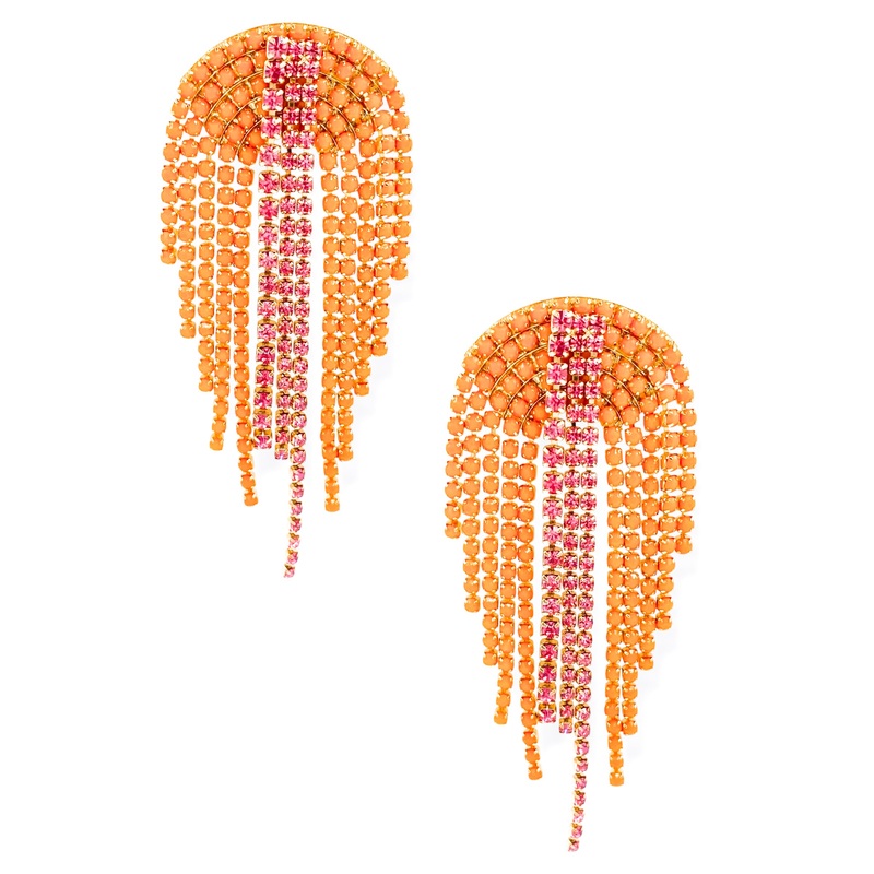 Paved The Way Orange Crystal Fringe Earrings *Final Sale*