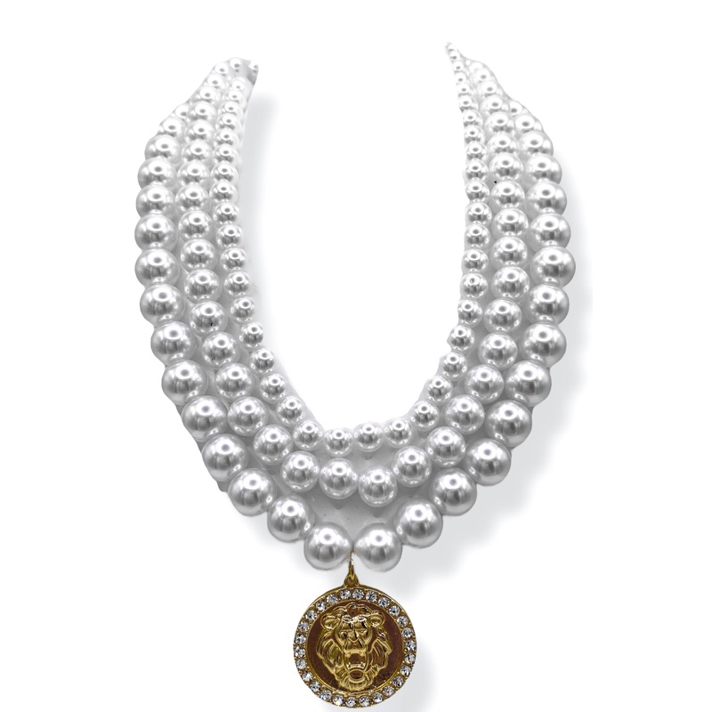 Top Of The Line Lion Medallion Pearl Necklace