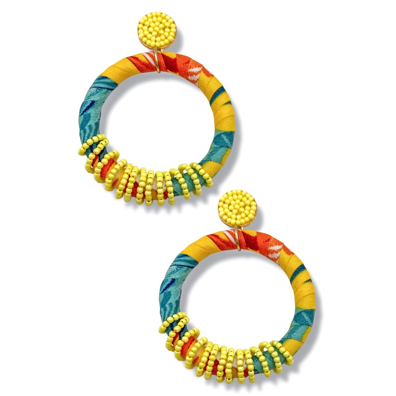 Tropical Fabric Drop Earrings|Yellow/Multi