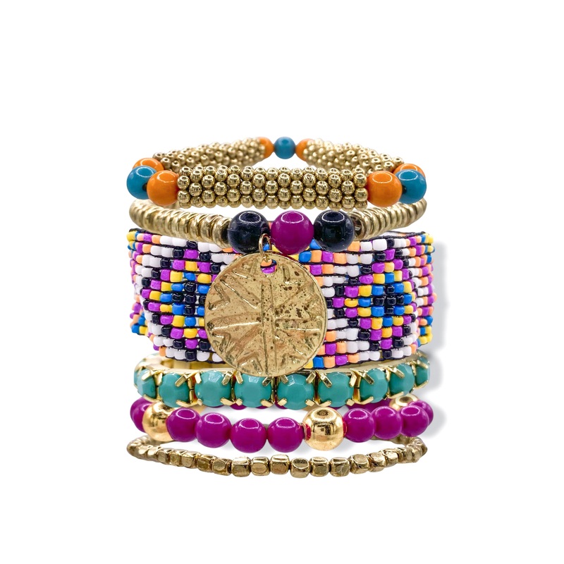 Wild At Heart Bracelet Set|TQ/Pink/Gold