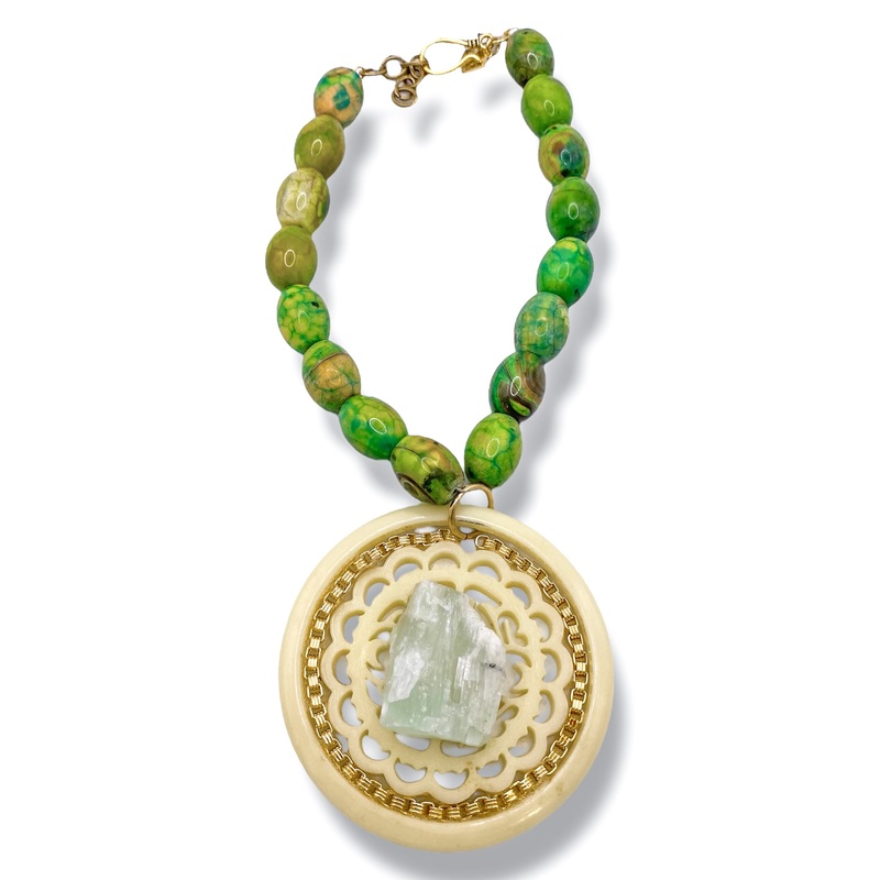 Made in the Deep South 1960s Pendant Green Aventurine 1960s Agate Beads