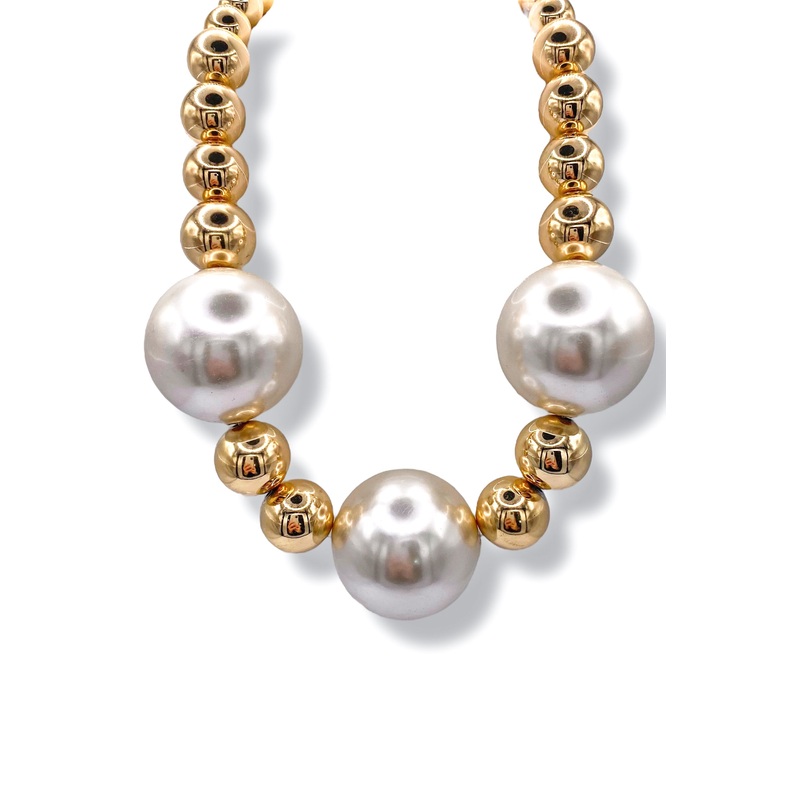 Cross My Mind Pearl and Gold Bead Necklace