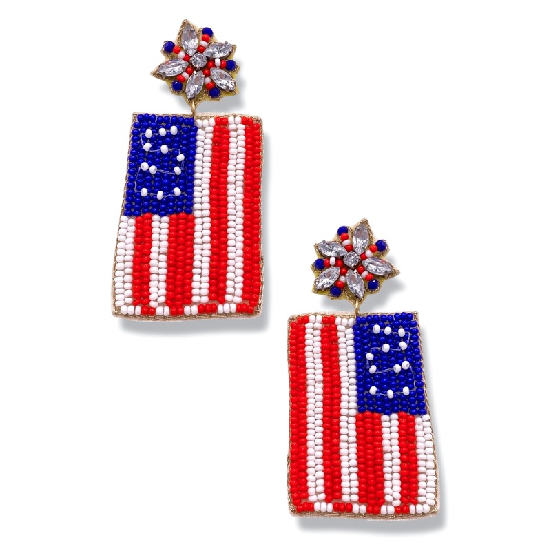 Let Freedom Ring Beaded Flag Earrings