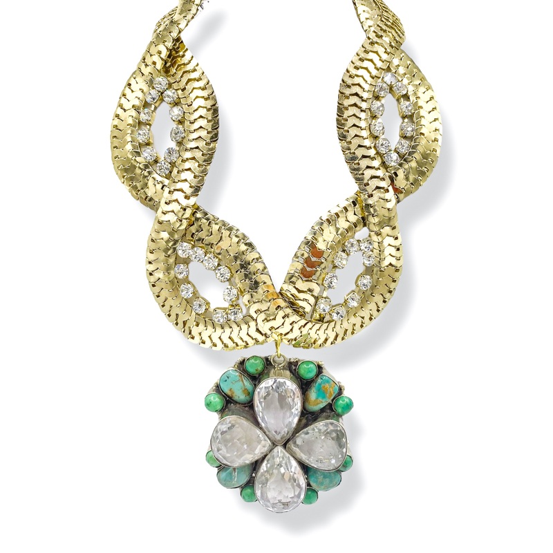 Made In the Deep South 1970s Quartz & Turquoise Pendant 1970s Necklace