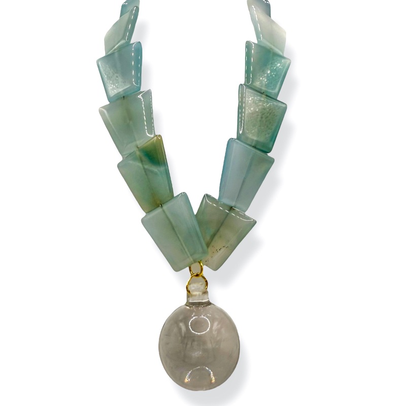 Made In The Deep South 1930s Chandelier Crystal 1960s Aquamarine Agate Necklace