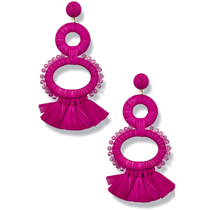 Total Control Fuchsia Raffia Statement Earrings *Final Sale*