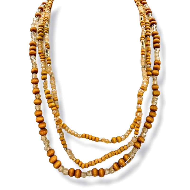 Norman Wooden Bead Necklace|Brown/Gold