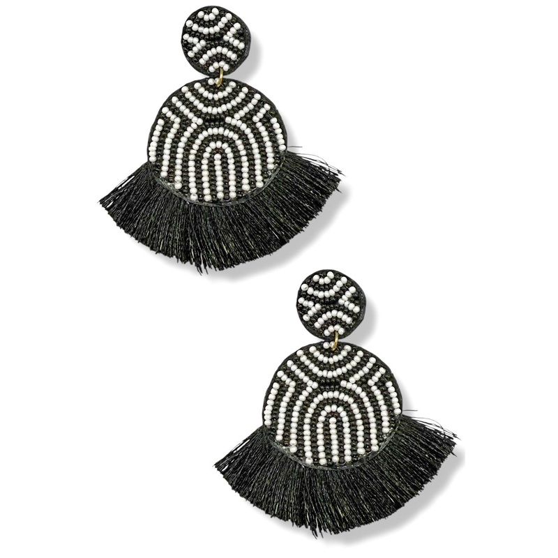 Ryker Black Disk Tassel Earrings