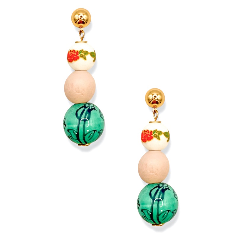 Sadie Flower Beaded Earrings|Pink/Green