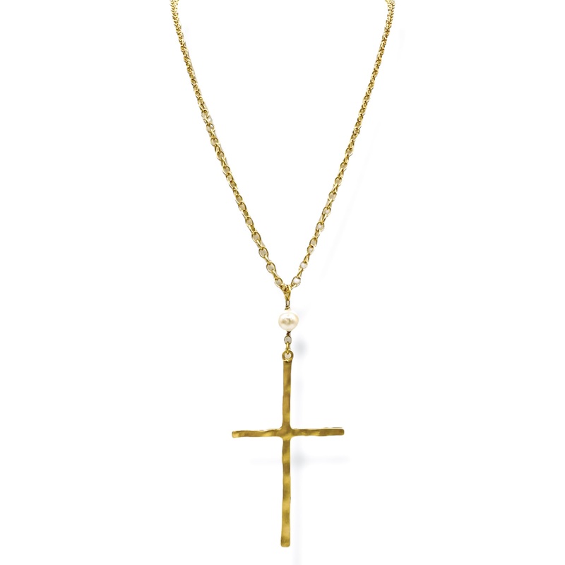 The Way Gold Cross Necklace|Matte Gold/Cream