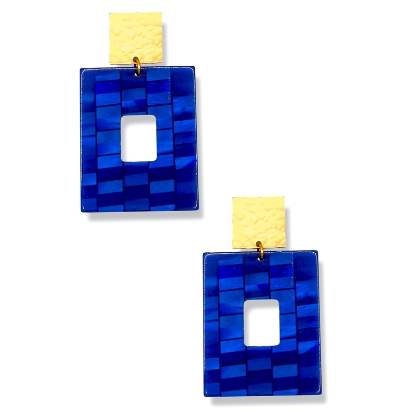 Virtue Time Flies Blue Tile Earrings
