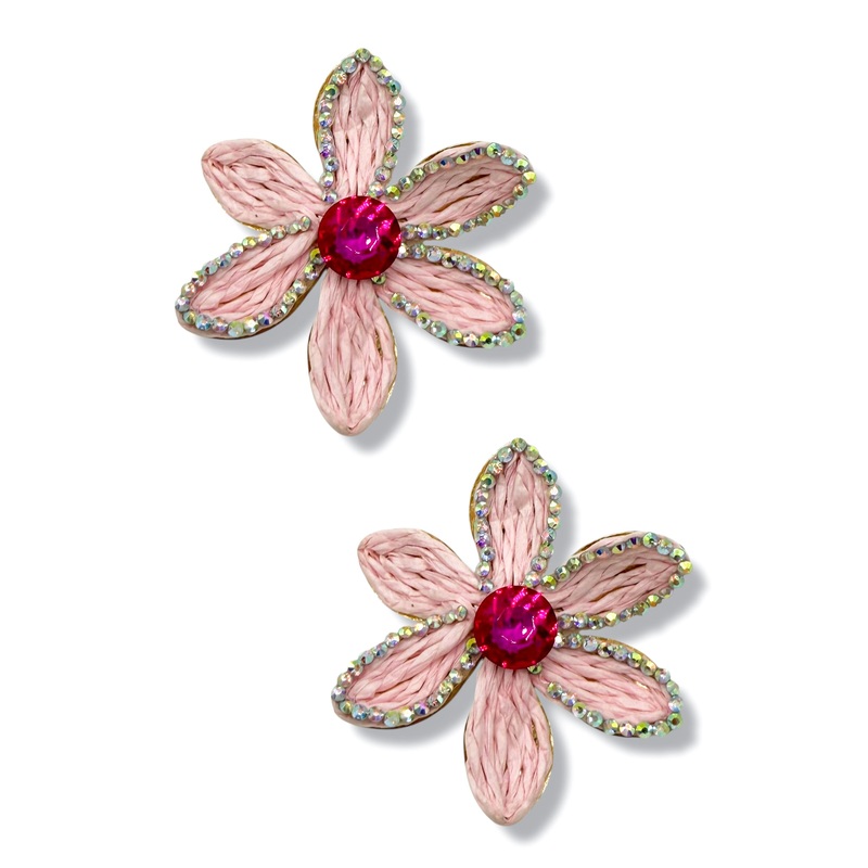 Luna Raffia Flower Earrings|Pink