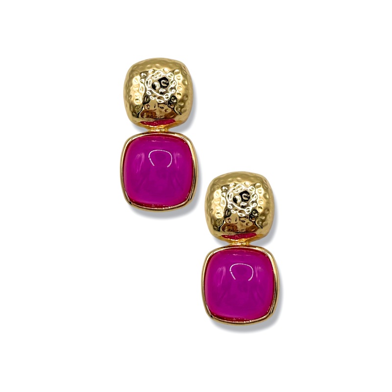On The Move Fuchsia Square Drop Earrings