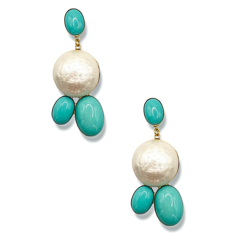 Yochi Full Proof Turquoise and Pearl Dangle Earrings
