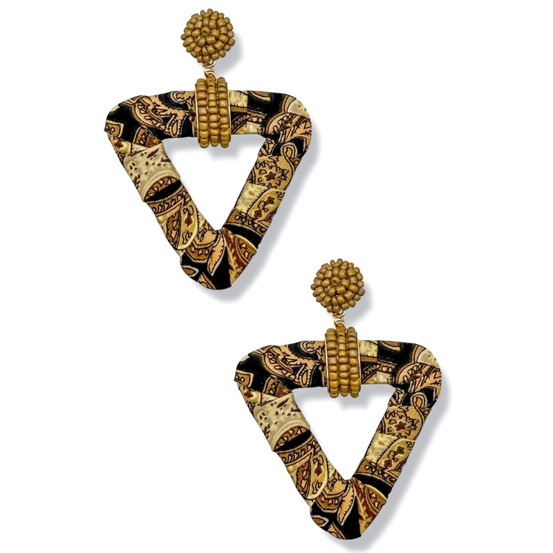 Breathe In Brown Multicolor Fabric Triangle Earrings