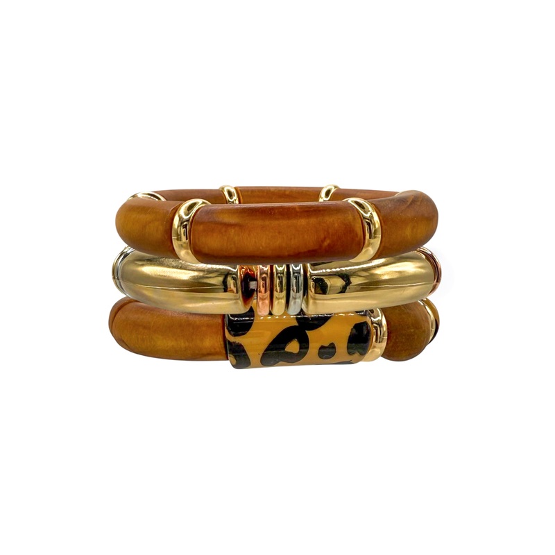 Calling Dibs Wooden Ball and Leopard Stretch Bracelet Set