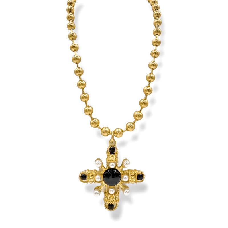 Cora Black Cross Statement Necklace