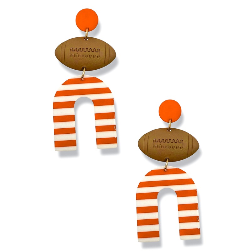 On Our Way to Victory Orange U Shaped Football Earrings