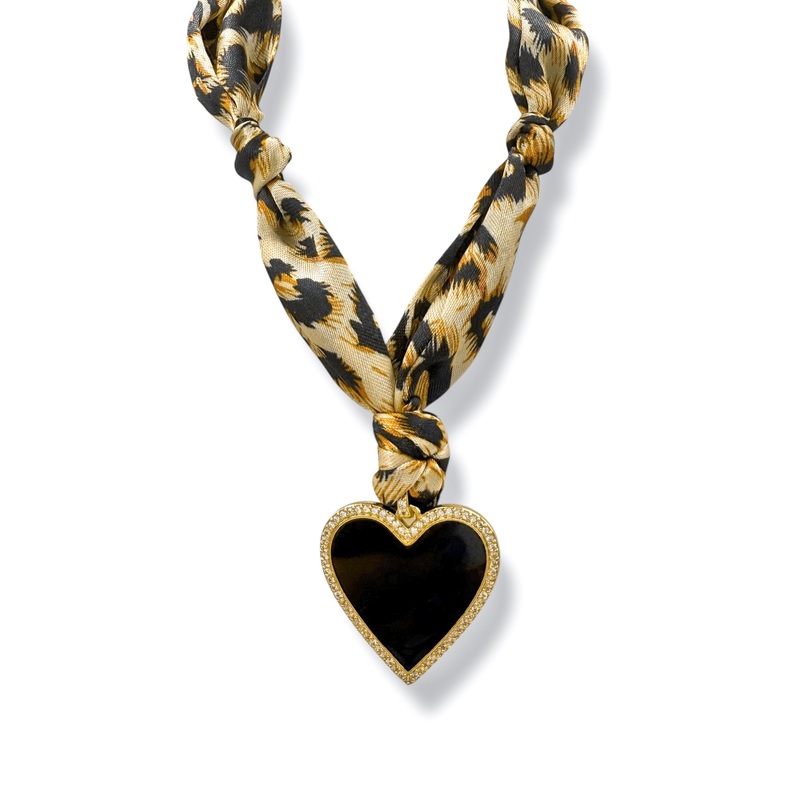VIRTUE Cheetah Enamel Heart Scarf Necklace