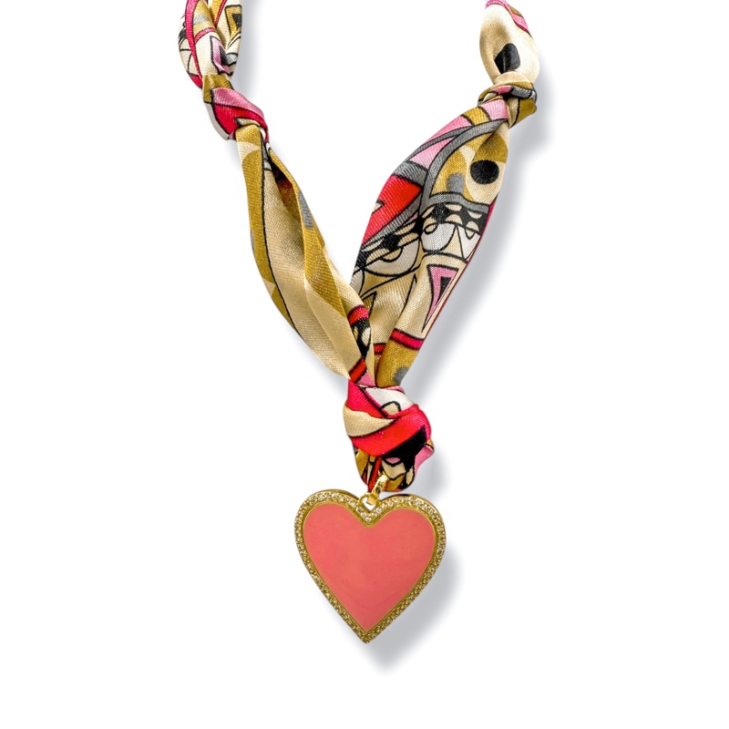 VIRTUE Pink Geometric Enamel Heart Scarf Necklace