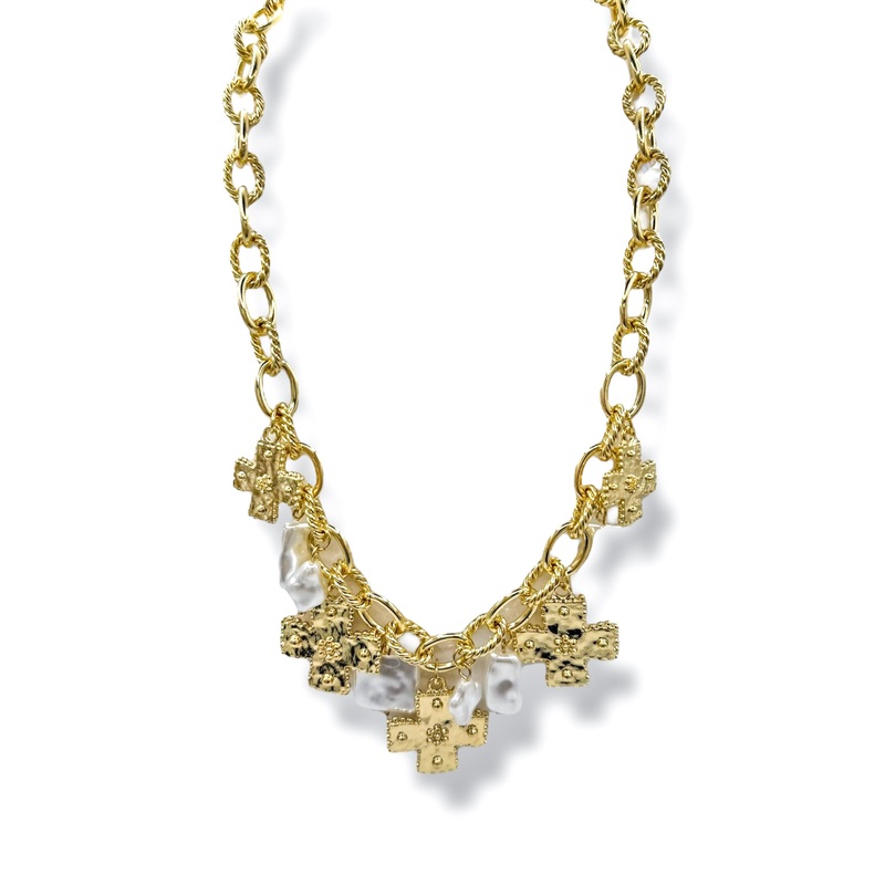 Wait A Minute Charm Necklace|Gold/Cream