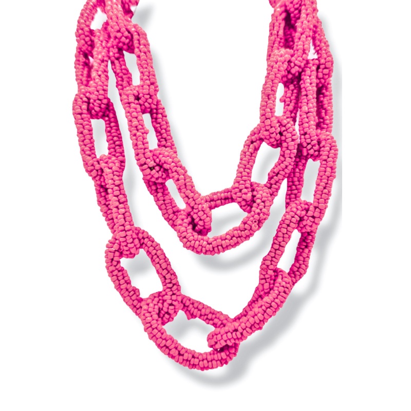 Better Than Ever Neon Pink Beaded Chain Necklace