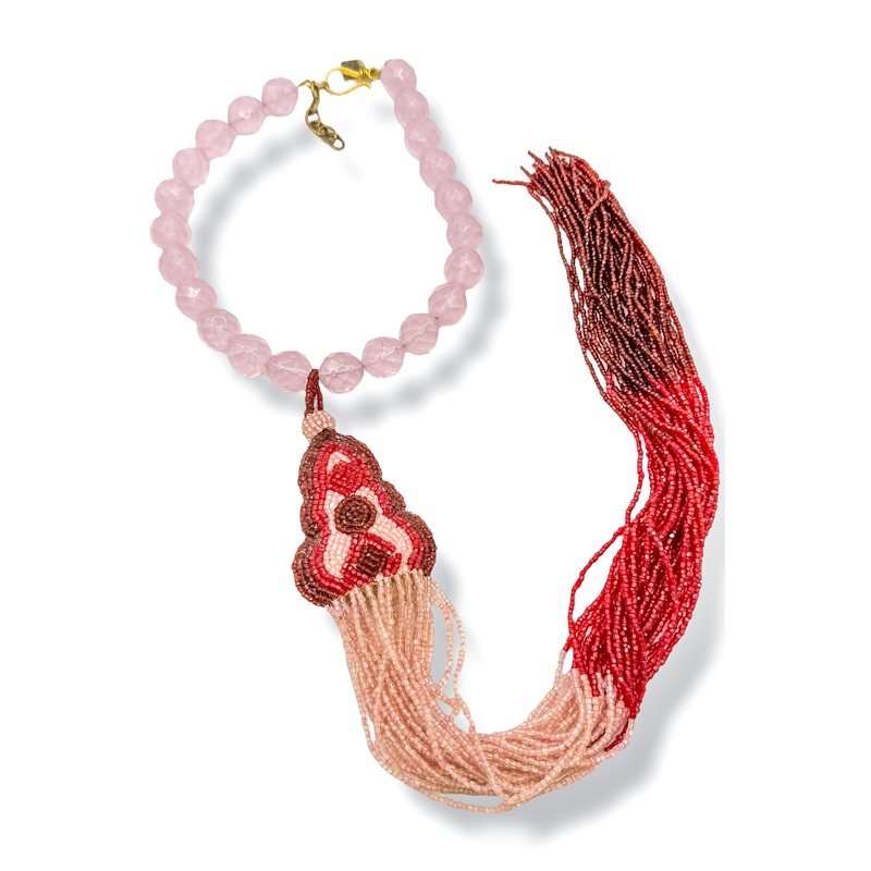 Made in the Deep South 1970s Beaded Tassel Pendant 1960s Chalcedony Necklace