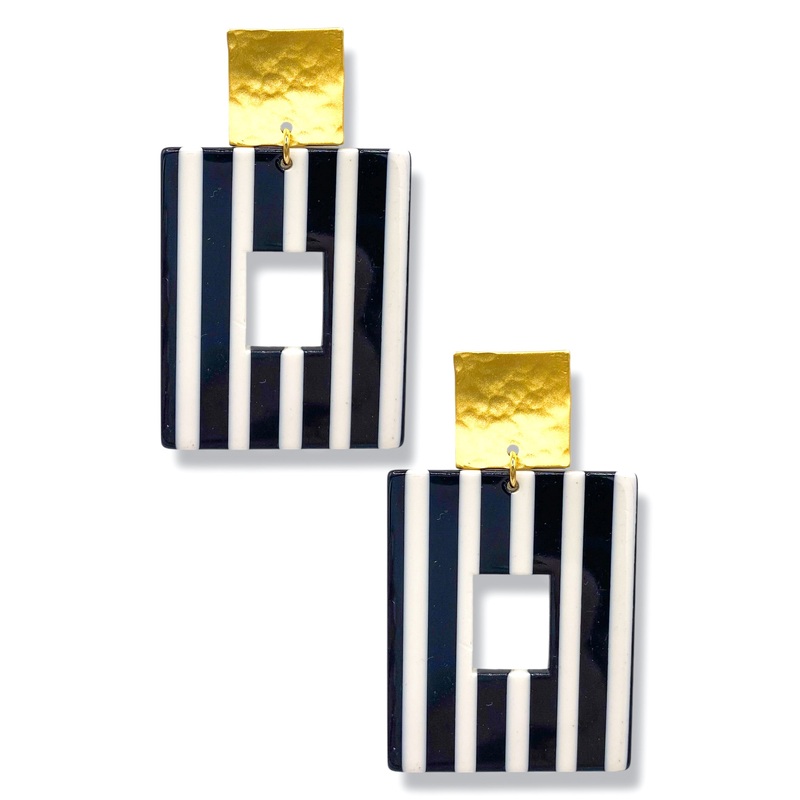 Virtue Time Flies Black Stripe Earrings