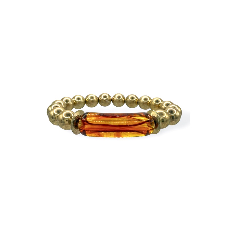 What You Say Orange Acrylic Tube and Metal Beaded Bracelet