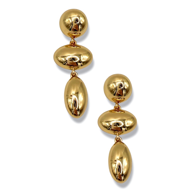 Here They Come Linear Oval and Round Gold Earrings