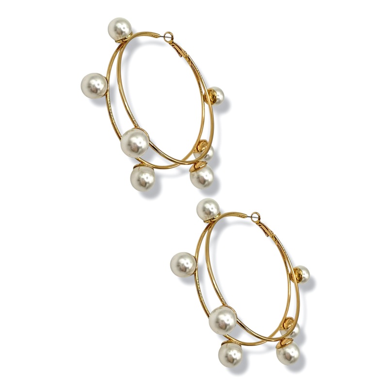 Inside the Lines Trimmed Pearl Gold Hoops