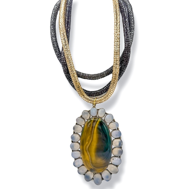 Made in the Deep South 1970s Agate & Moonstone 1960s Mesh Necklace
