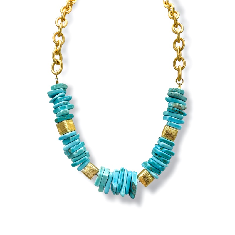 Virtue Chip Magnesite Turquoise and Gold Necklace