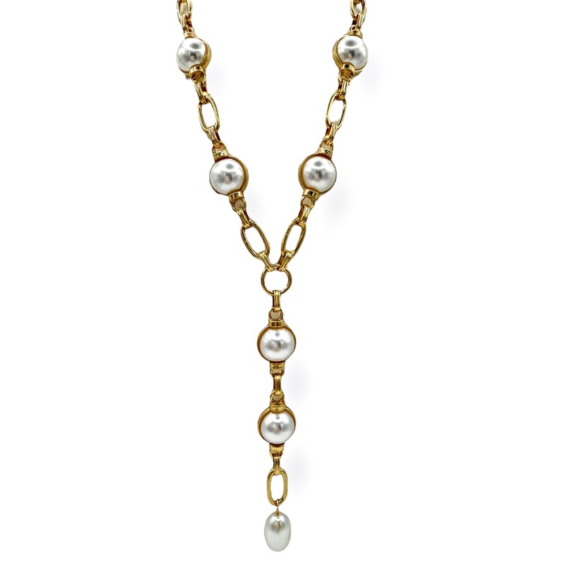 All On Edge Cream Y Necklace|Cream/Gold