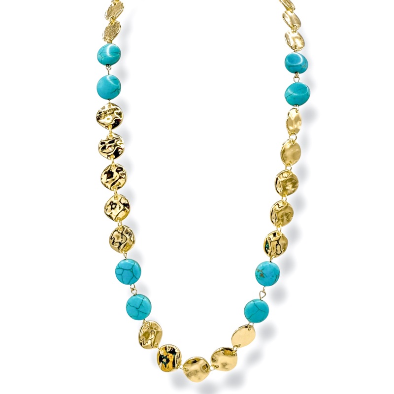 Breaking Down Disc Necklace|Gold/Turquoise