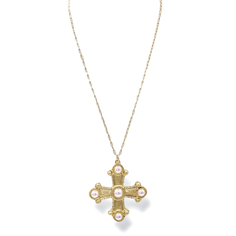 Closed Off Cream Byzantine Cross Stone Necklace