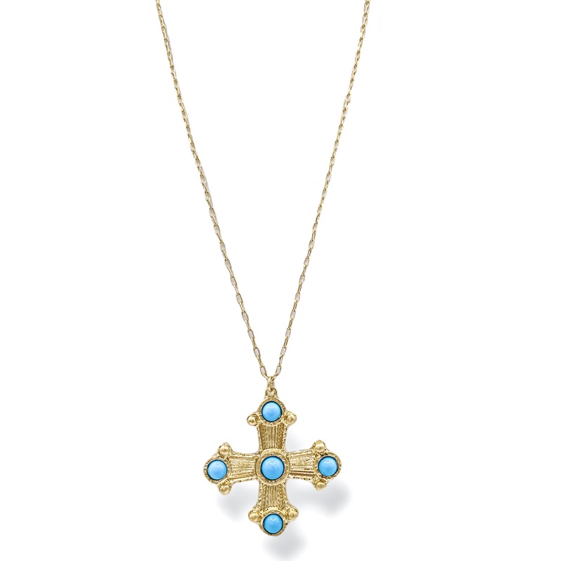 Closed Off Turquoise Byzantine Cross Stone Necklace