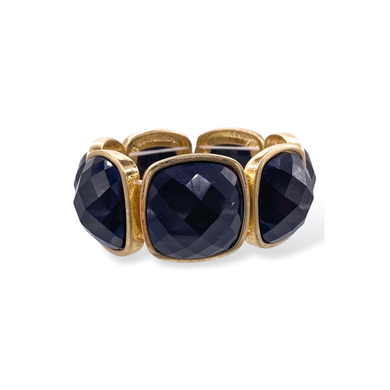 Ella Black Epoxy Square Stone Statement Stretch Bracelet