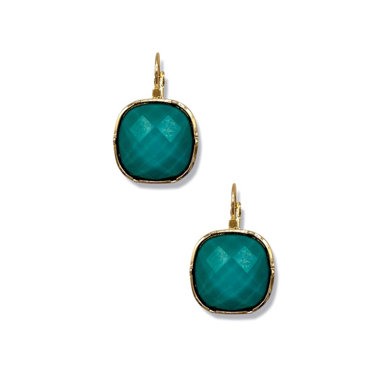 Ella Teal Stone Earrings|Teal/Gold
