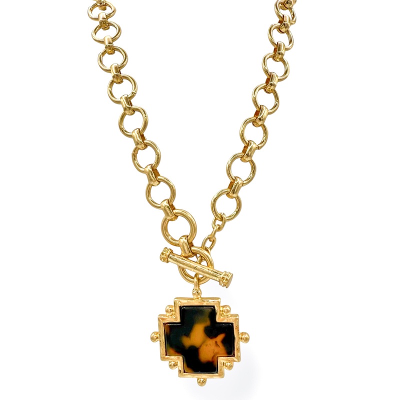 Taking Turns Pendant Necklace|Tortoise/Vintage Gold
