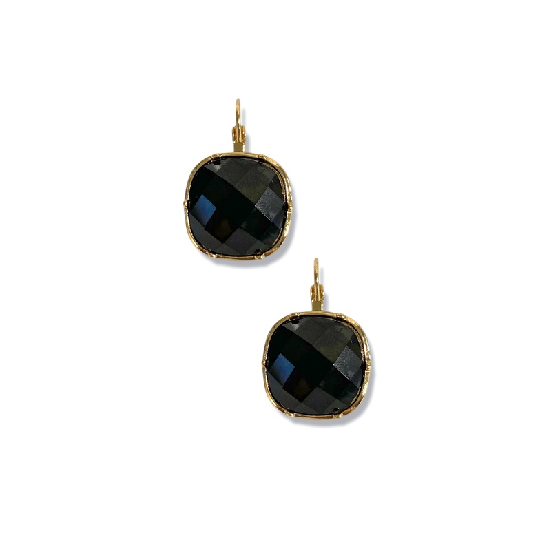 Ella Black Stone Earrings|Black/Gold