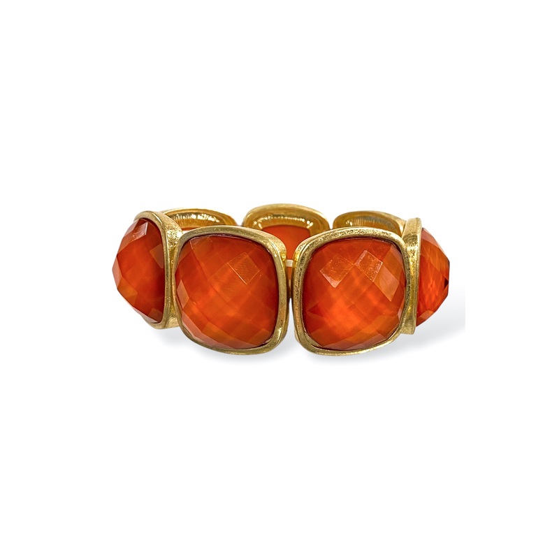 Ella Dark Orange Epoxy Square Stone Statement Stretch Bracelet