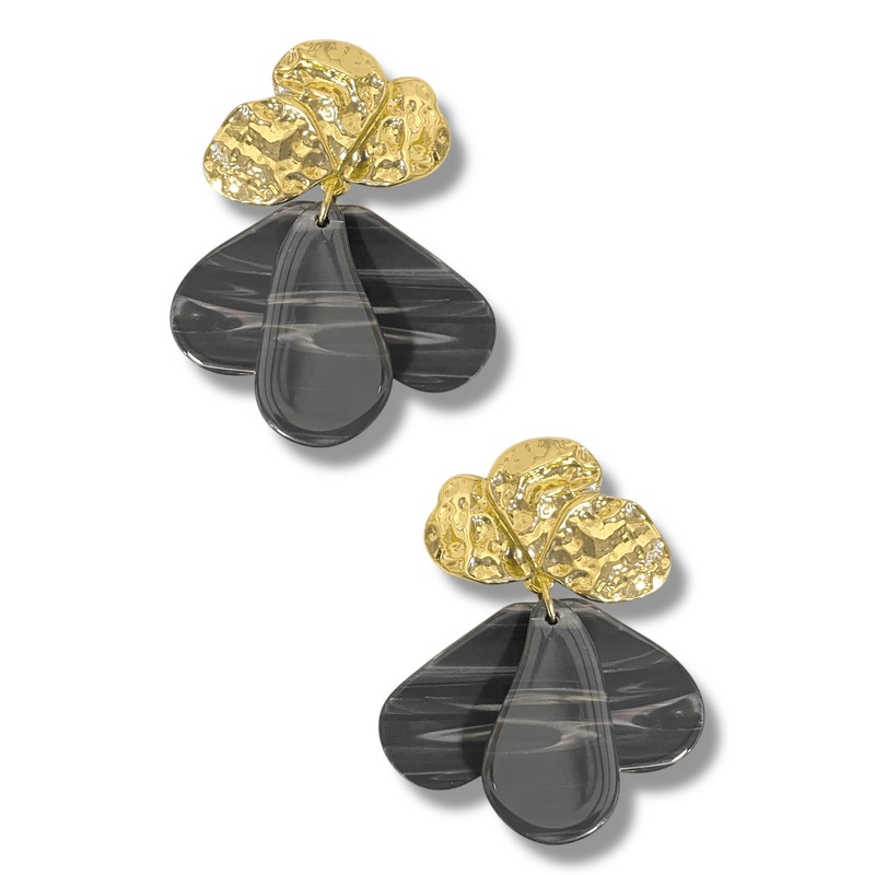 I Call the Shots Acetate Black and Gold Teardrop Drop Earrings