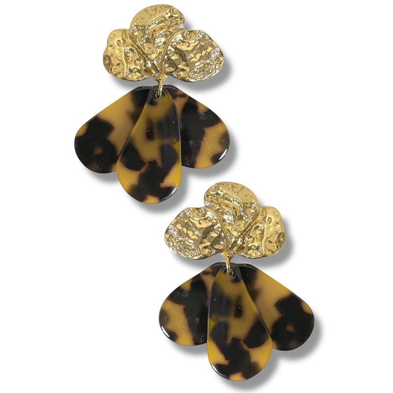 I Call the Shots Acetate Tortoise and Gold Teardrop Drop Earrings