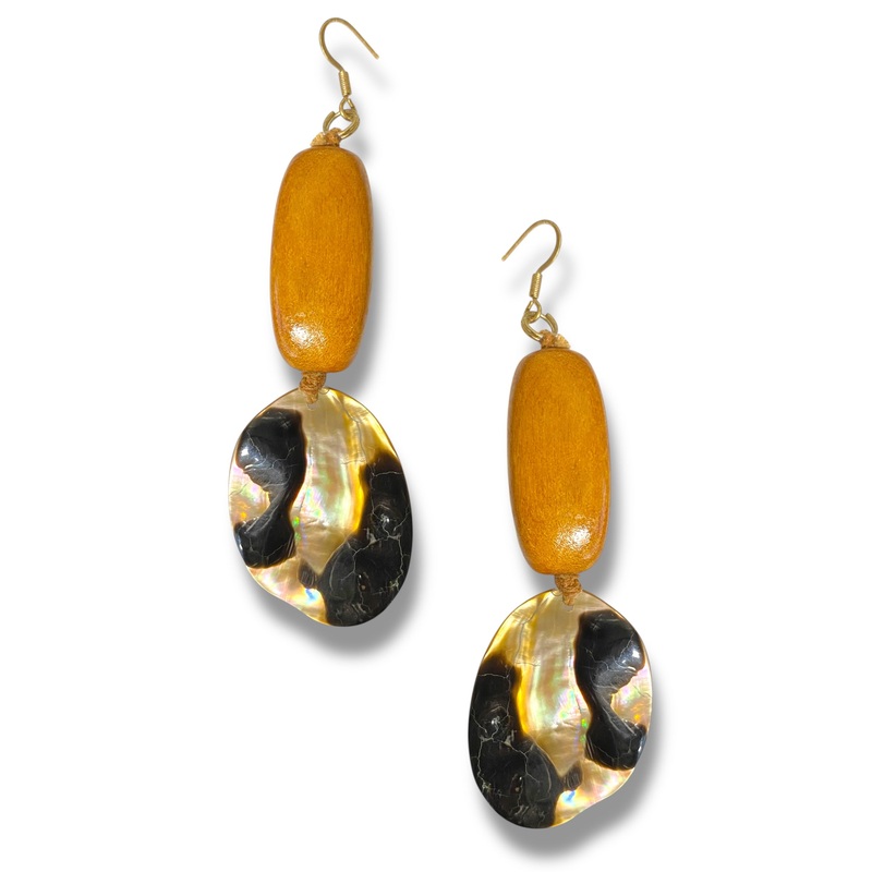 Part of this World Oval Shell and Wood Drop Earrings