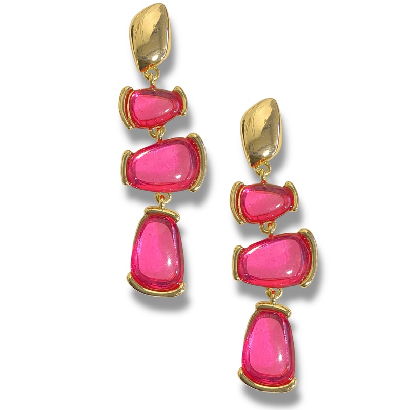 The More You Know Fuchsia Geometric Stone Drop Earrings